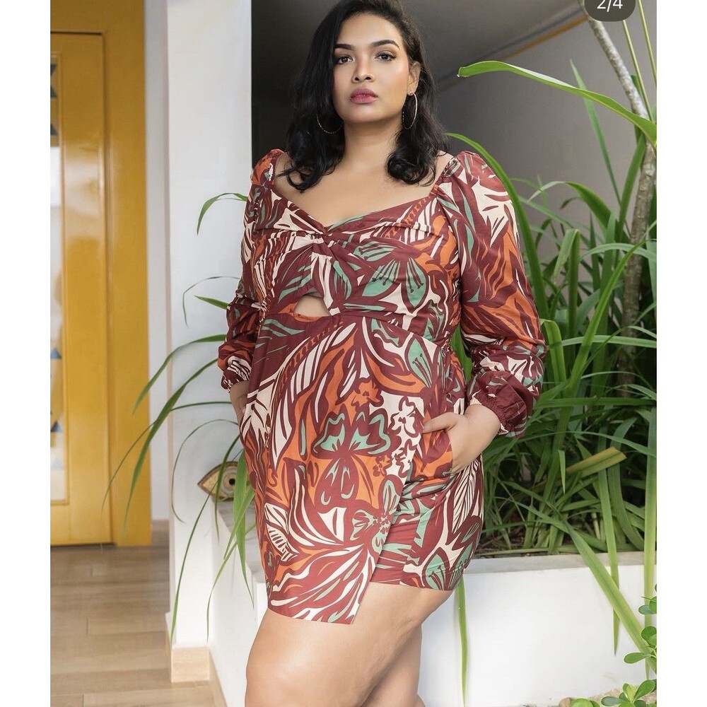 Eloquii Floral Skort Romper Long Sleeve Burnt Orange Maroon NWT Women’s 16